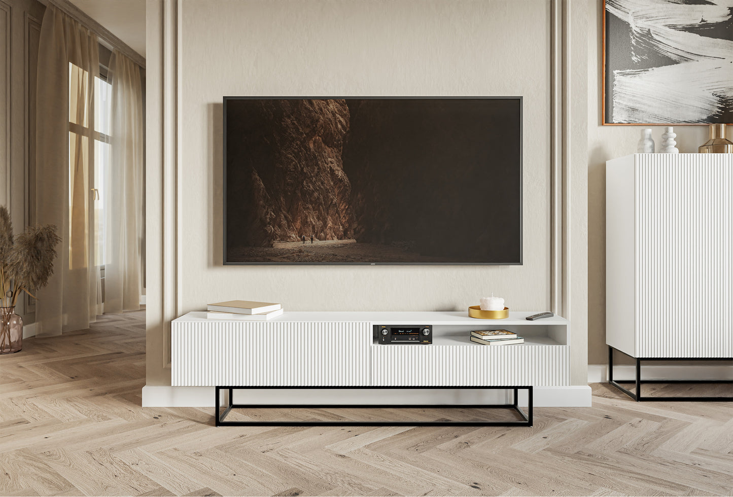 TV skapis Velda A 175/46/31 cm balts/melns