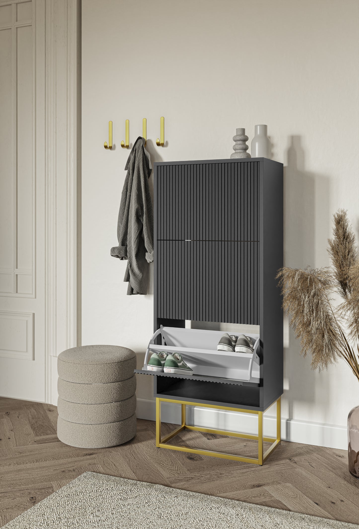 Apavu skapis Velda 50/30/125 cm melns/zelts