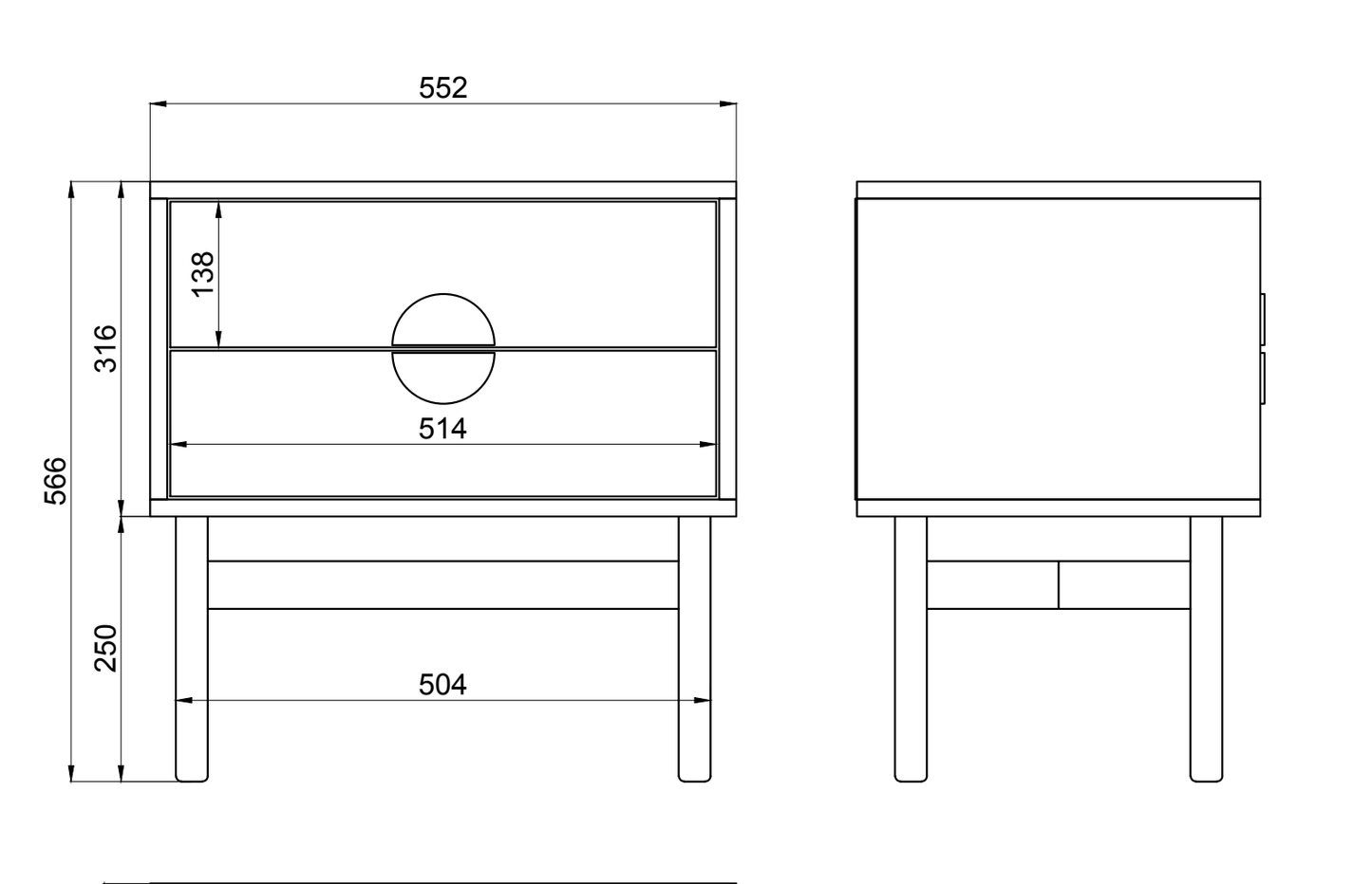 LOON naktsgaldiņš ar divām atvilktnēm 55 cm, melns - N1 Home