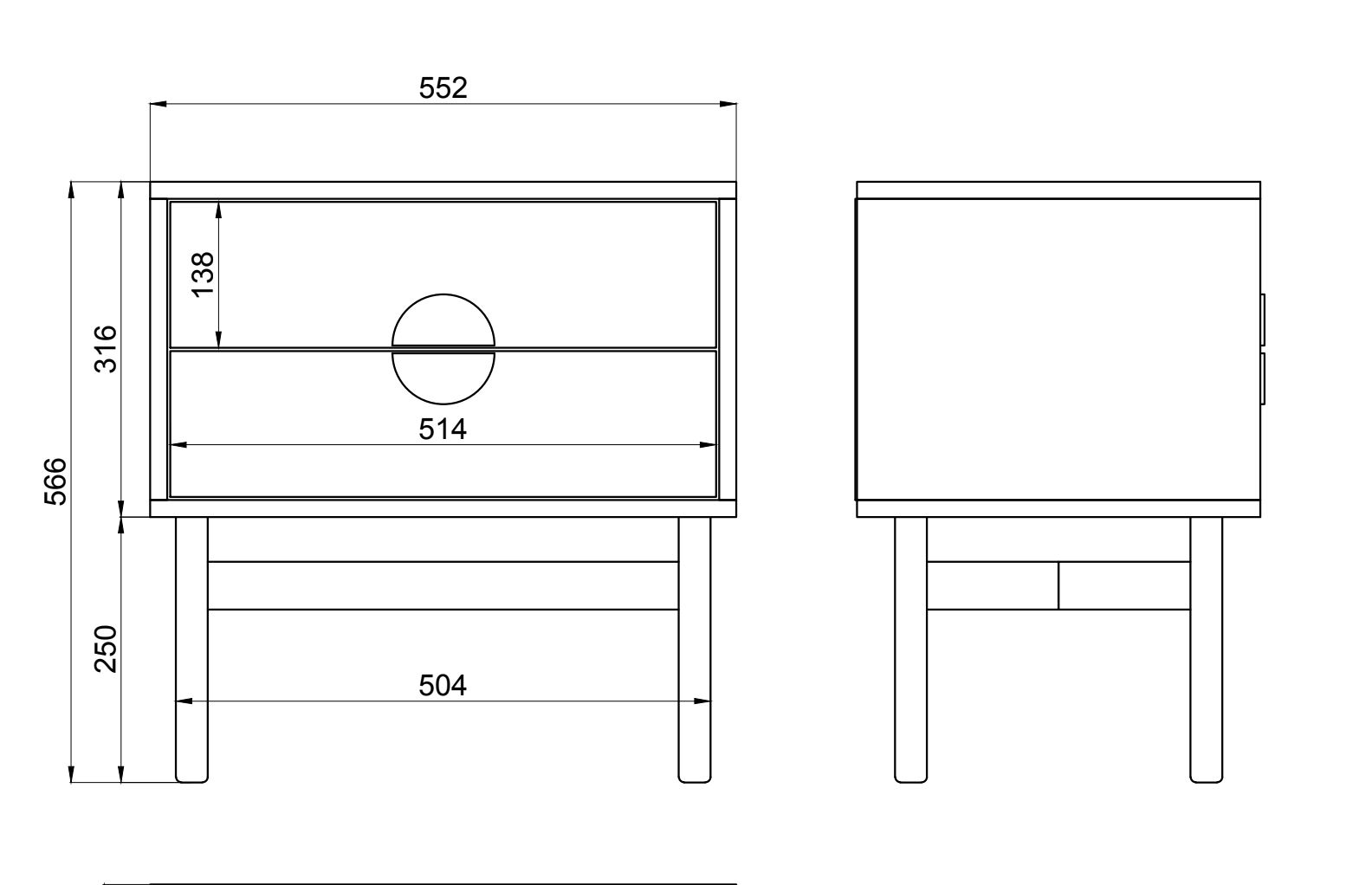 LOON naktsgaldiņš ar divām atvilktnēm 55 cm, melns - N1 Home