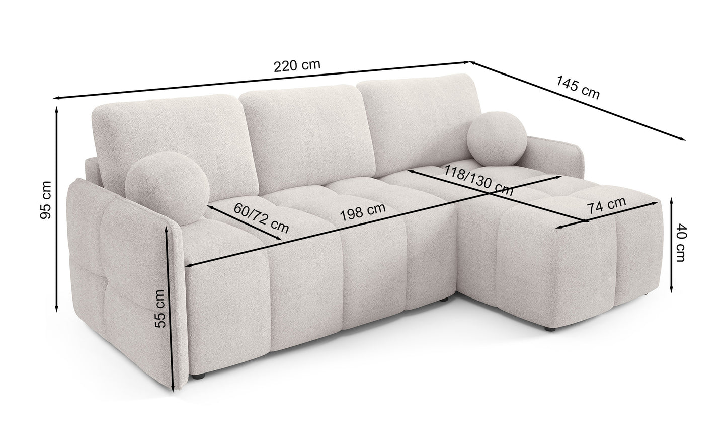Dīvāns Flatty 95/220/145 cm Abriamo 6 - N1 Home