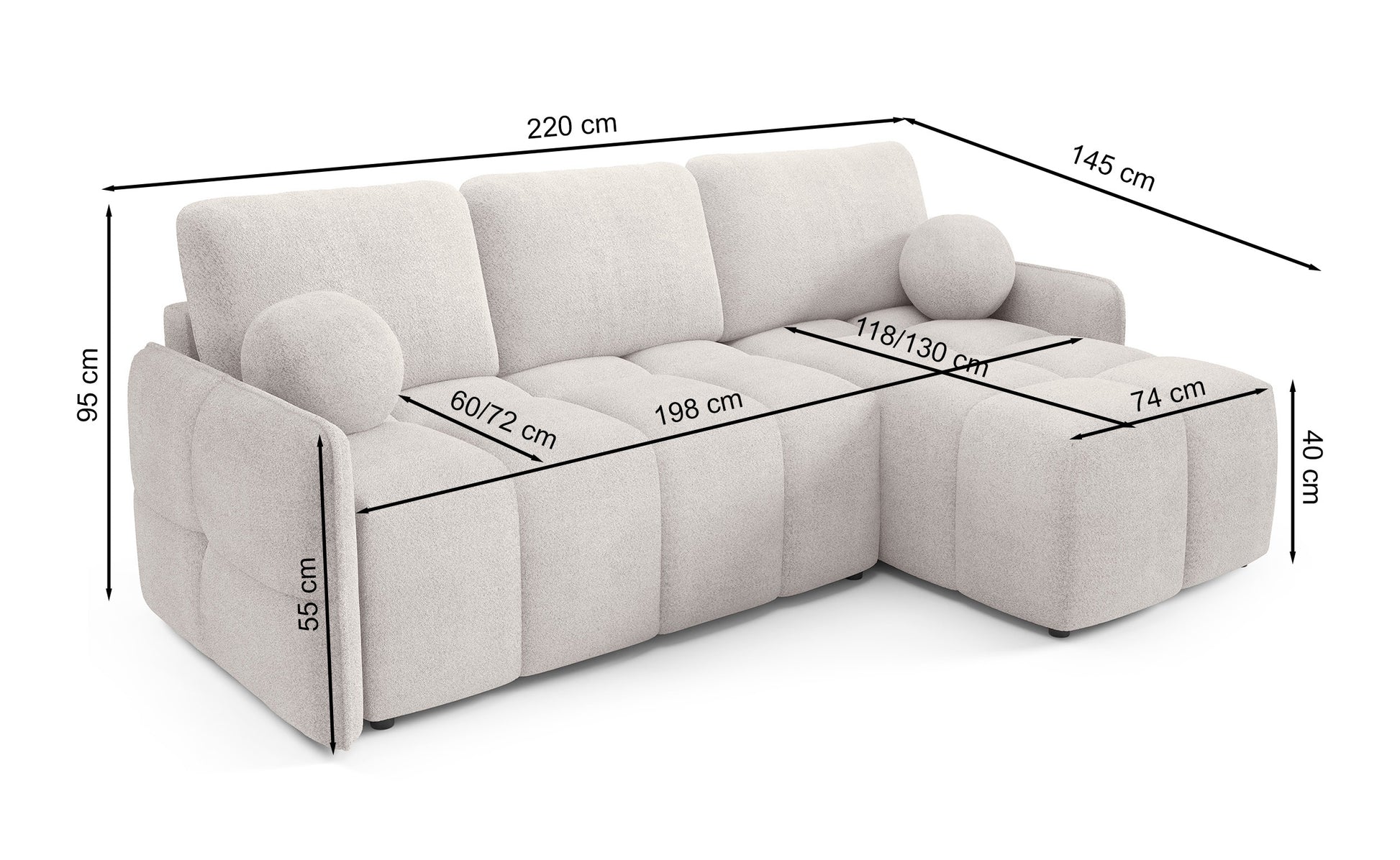 Dīvāns Flatty 95/220/145 cm Abriamo 8 - N1 Home