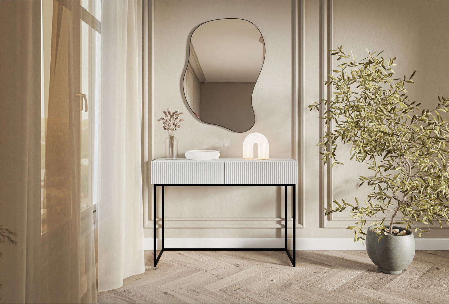 Konsole Velda 110/79/40 cm balts/melns