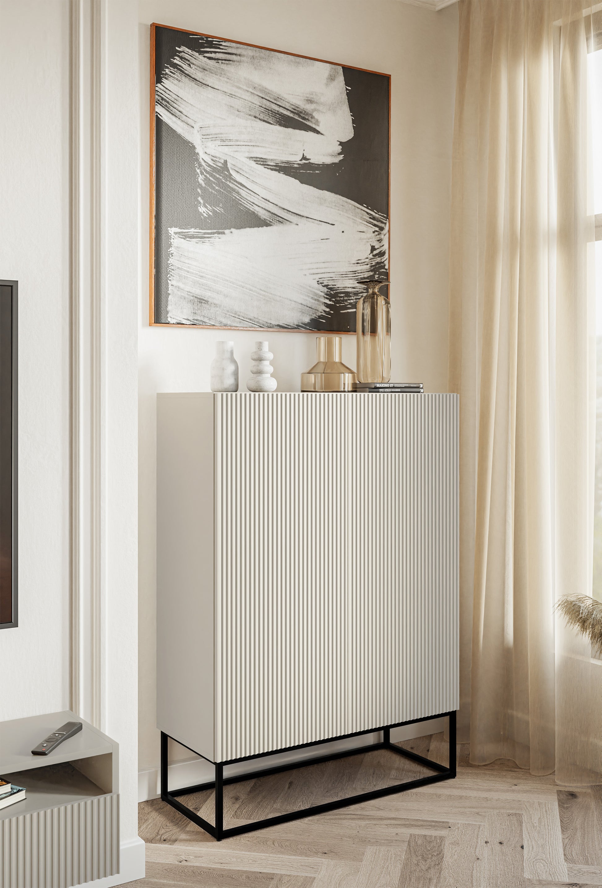Kumode Velda 90/125/38 cm bēšs/melns - N1 Home