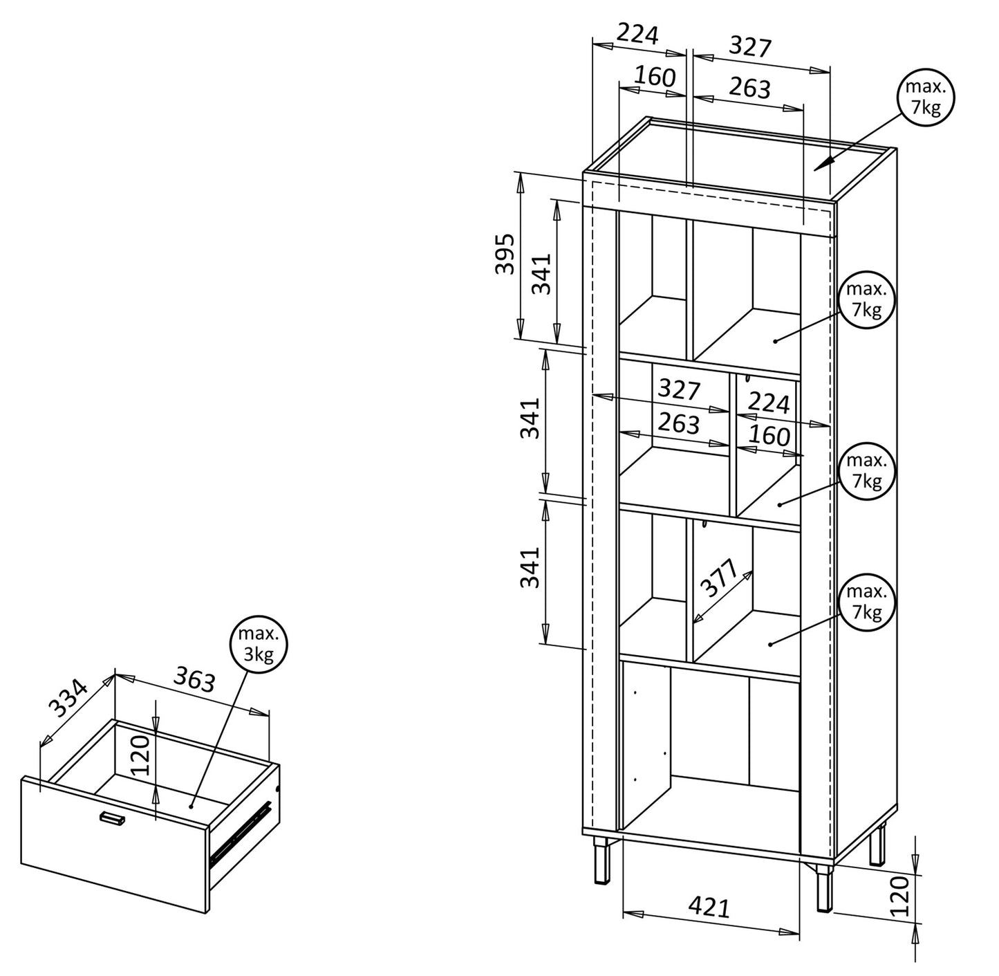 Skapis Lamos 55/153/38 cm balts/melns