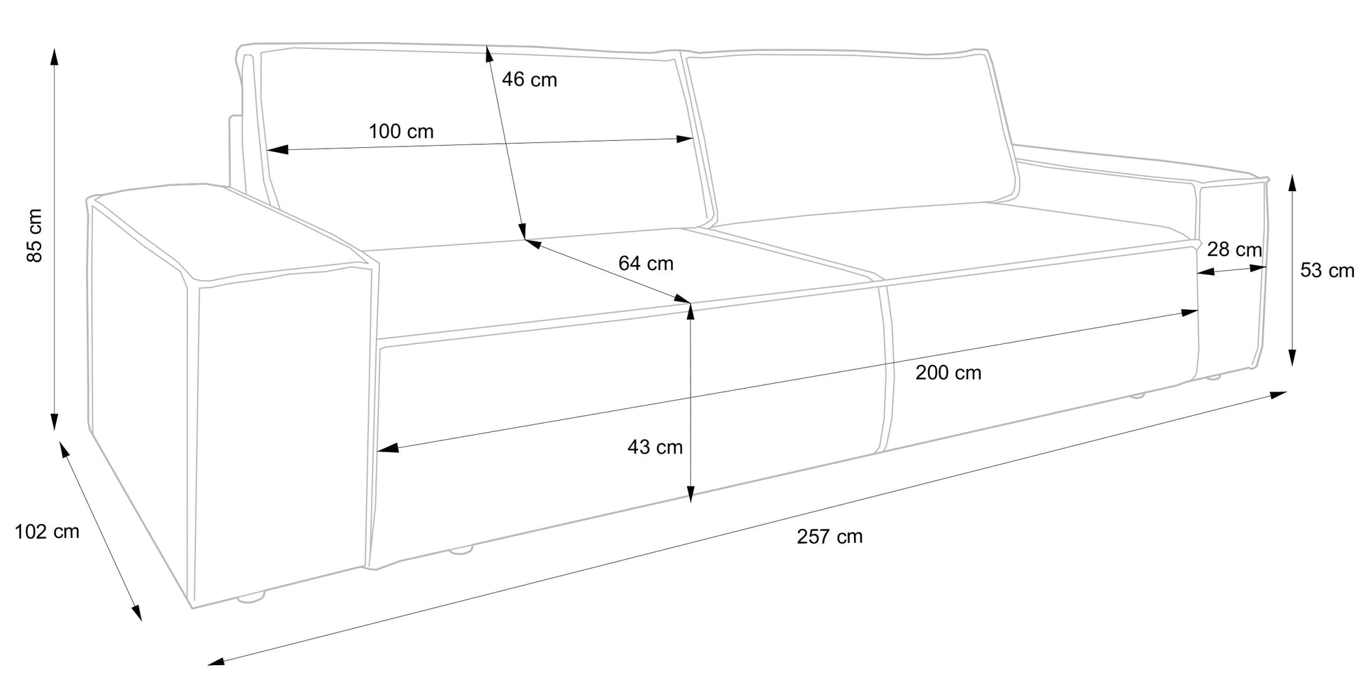 Dīvāns Fireza 275/102/85 cm Abriamo 3 - N1 Home