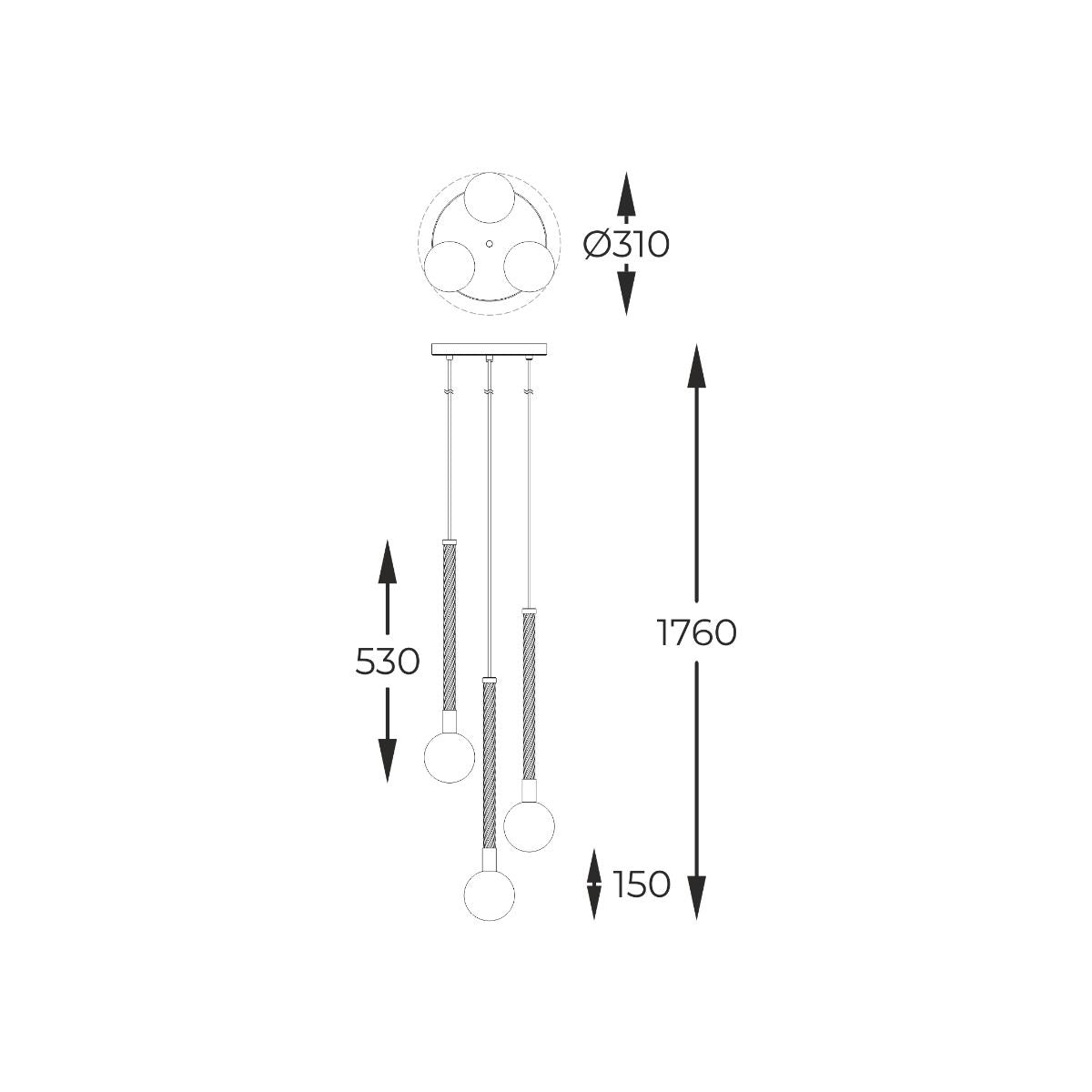 Piekaram lampa Midls 96/31/31 cm zelts