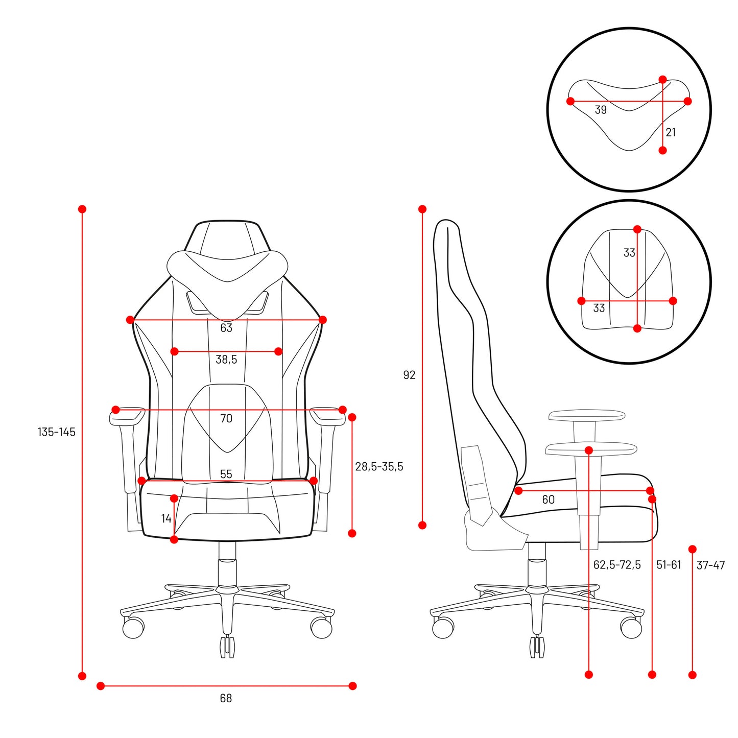 Krēsls X - P 124-134/68/47; 134-145/68/55 cm melns