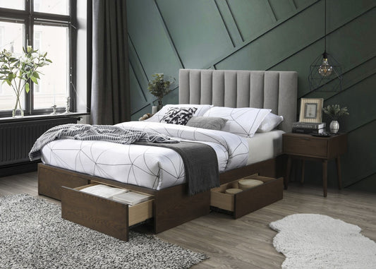 GR 160|200 cm pelēka/valriekstu gulta ar atvilktnēm - N1 Home