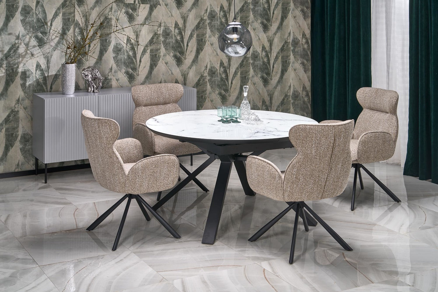 Galds Verti 130/130/76 cm balts marmors/melns - N1 Home