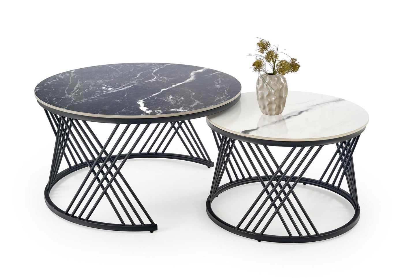 Kafijas galdiņš Flam 60/40; 80/46 cm melns marmors/balts marmors - N1 Home