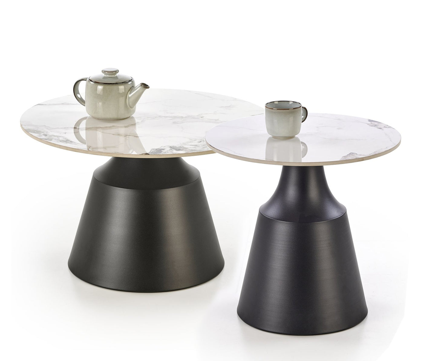 Kafijas galds(2) Magis 70/43 un 50/48 cm balts marmors/melns - N1 Home