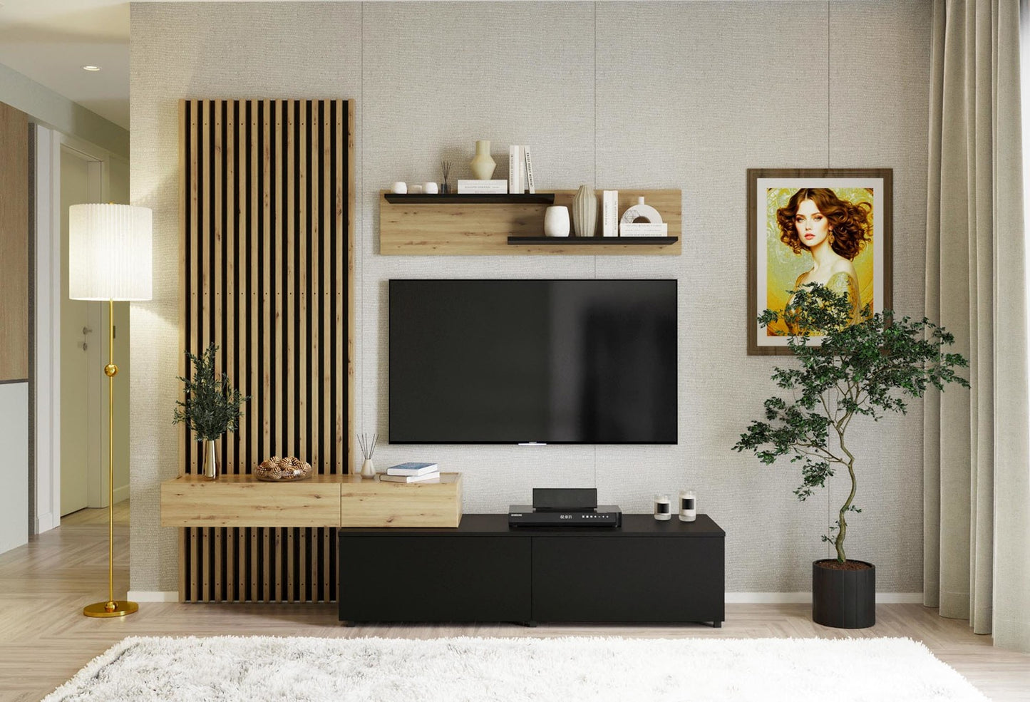 Mēbeļu komplekts Karmina 210 cm Artizan ozols/melns