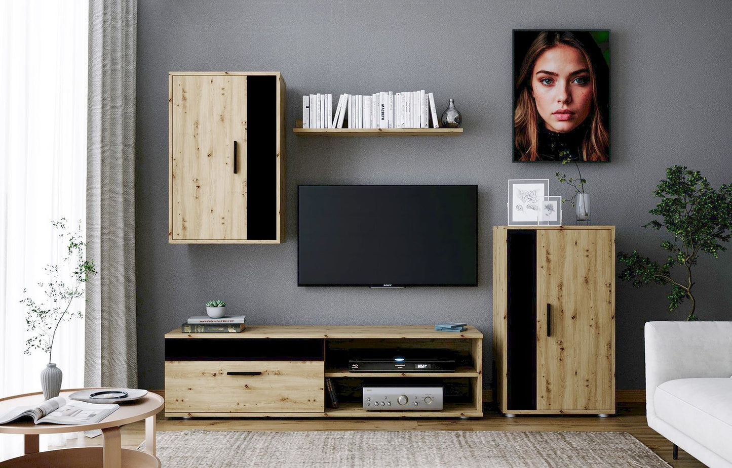 Mēbeļu komplekts Bensi 190 cm Artizan ozols/melns