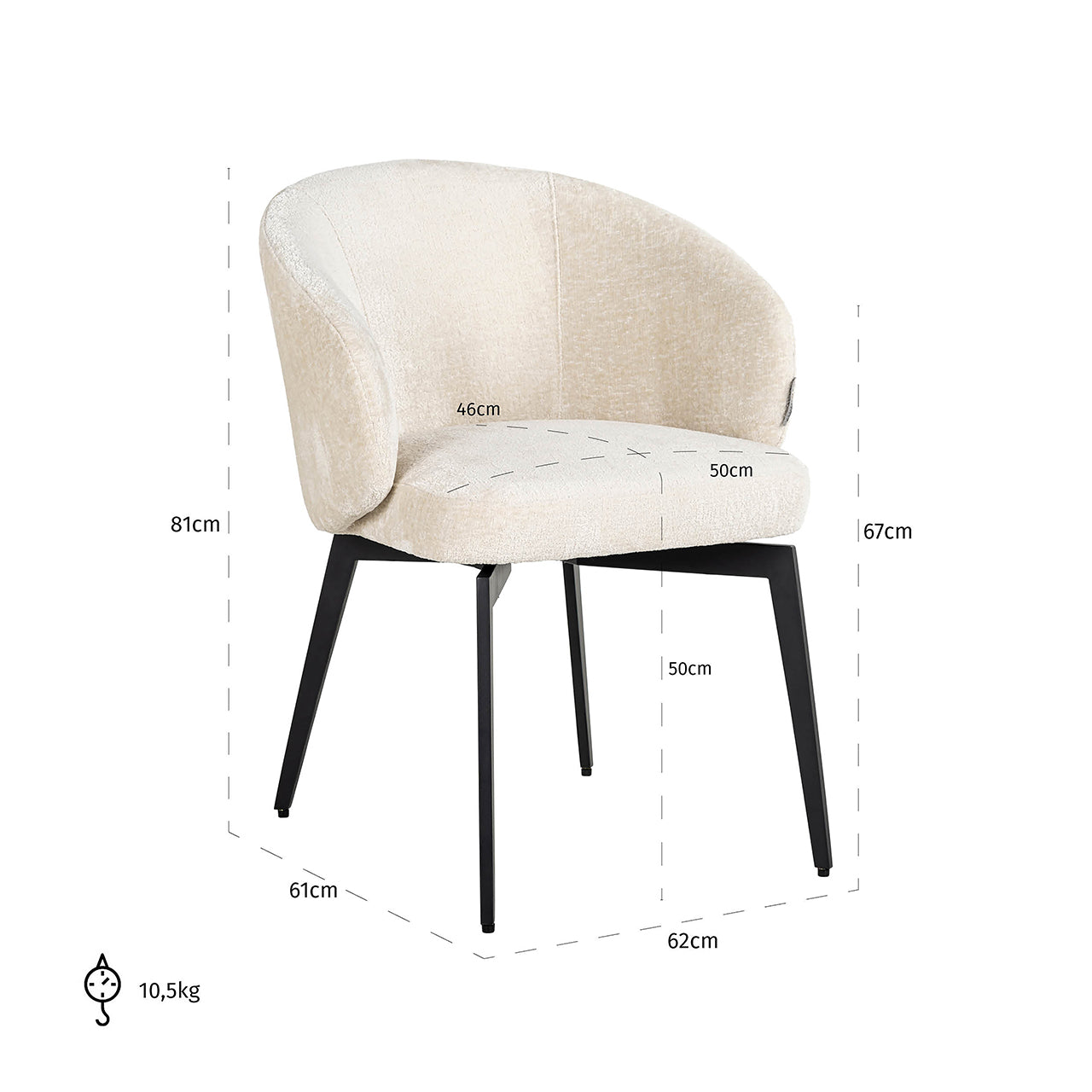 Krēsls Amphara Richmond Interiors 81/62/61 cm FR-Bergen 900 white chenille - N1 Home