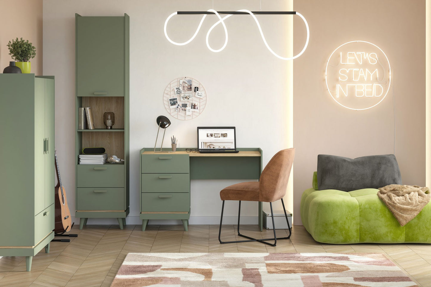 Skapis Skanija  144;190/215/57 cm zaļs - N1 Home