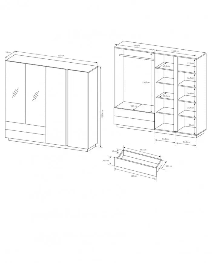 Skapis Arci 220/202/54 cm balts/ozols - N1 Home