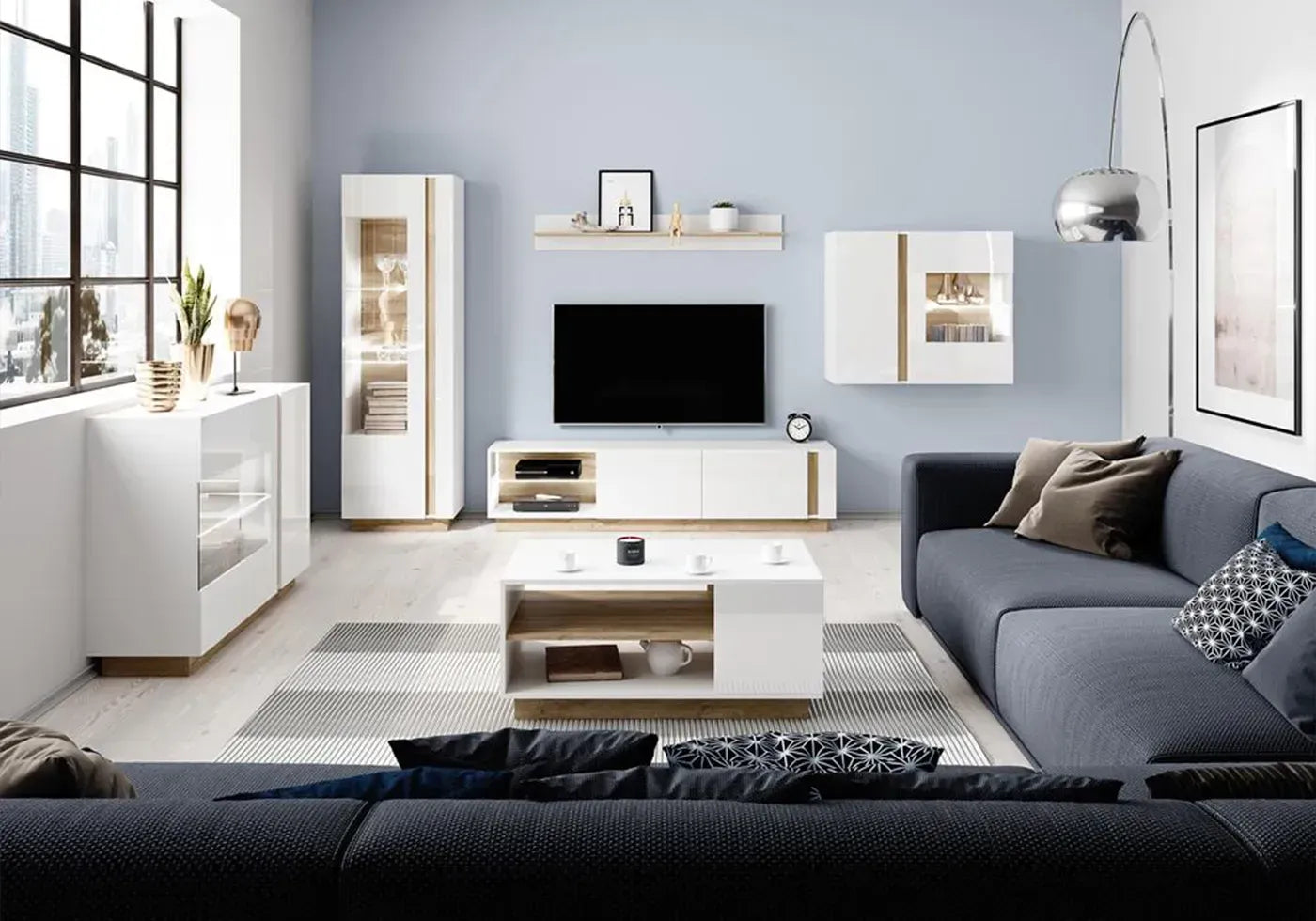 Vitrīnas skapis Arci 60/193,5/40 cm balts/ozols - N1 Home