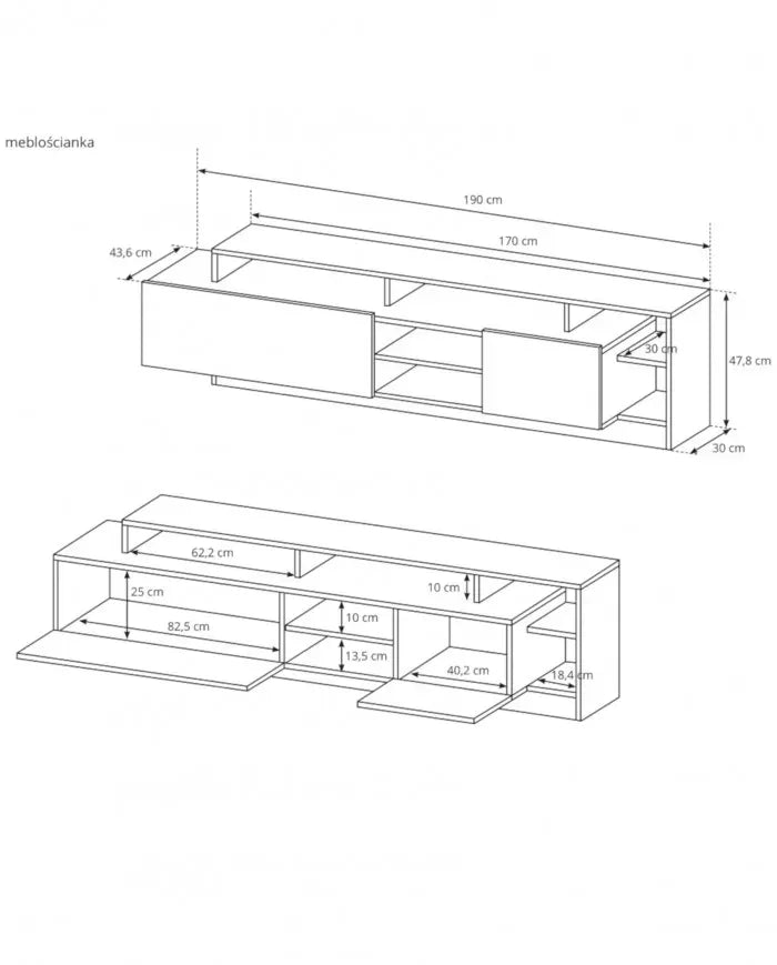 Komplekts Aliva 190/48/44 cm antracīts/ozols - N1 Home