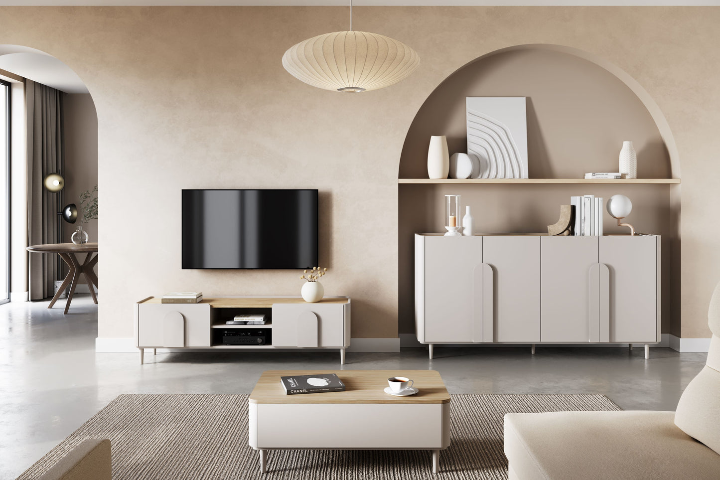 TV skapis Amil 170/48/48 cm kašmirs/eļļots ozols - N1 Home