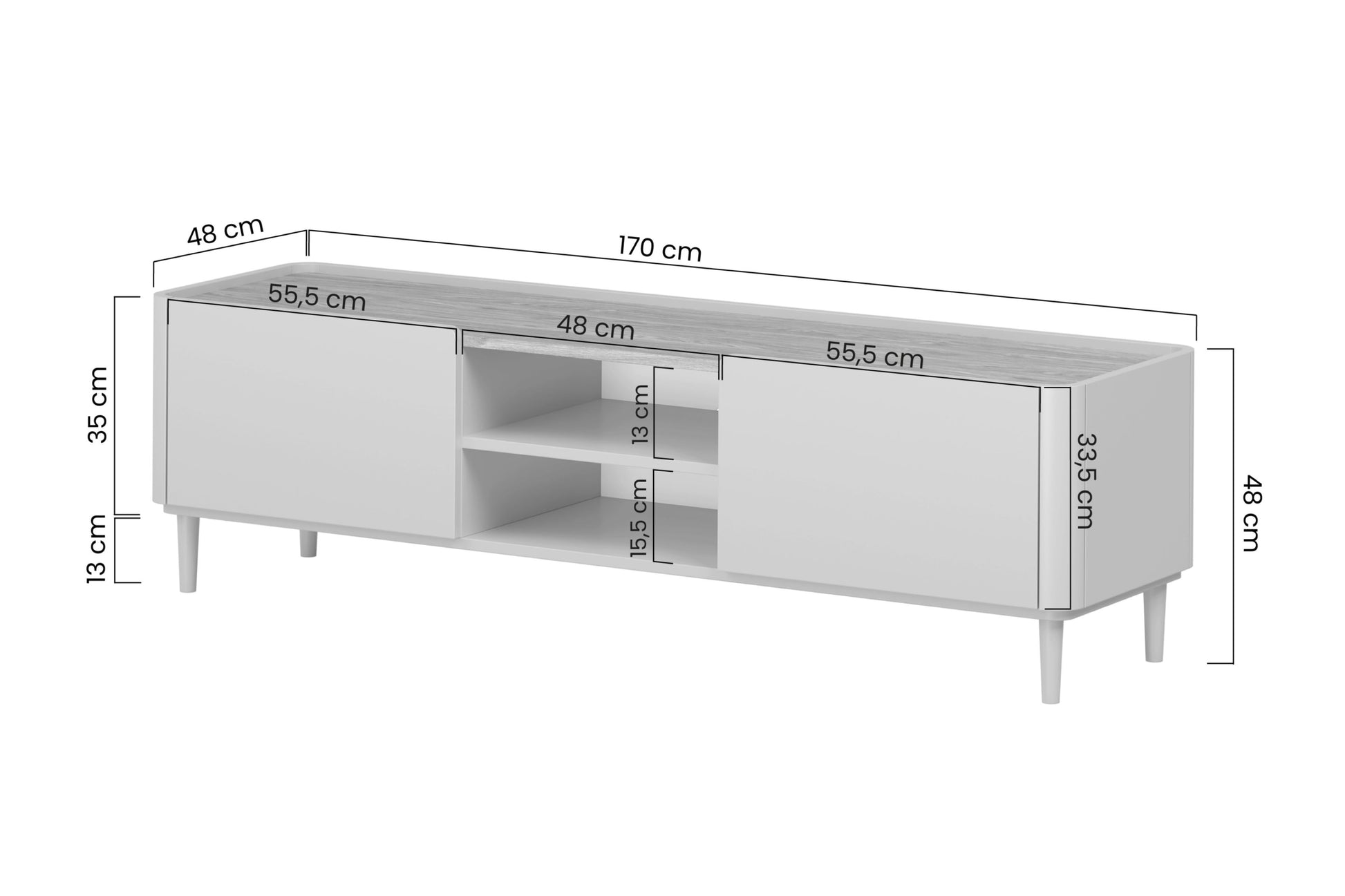 TV skapis Elva 170/48/48 cm Kašmirs / Eļļots ozols - N1 Home