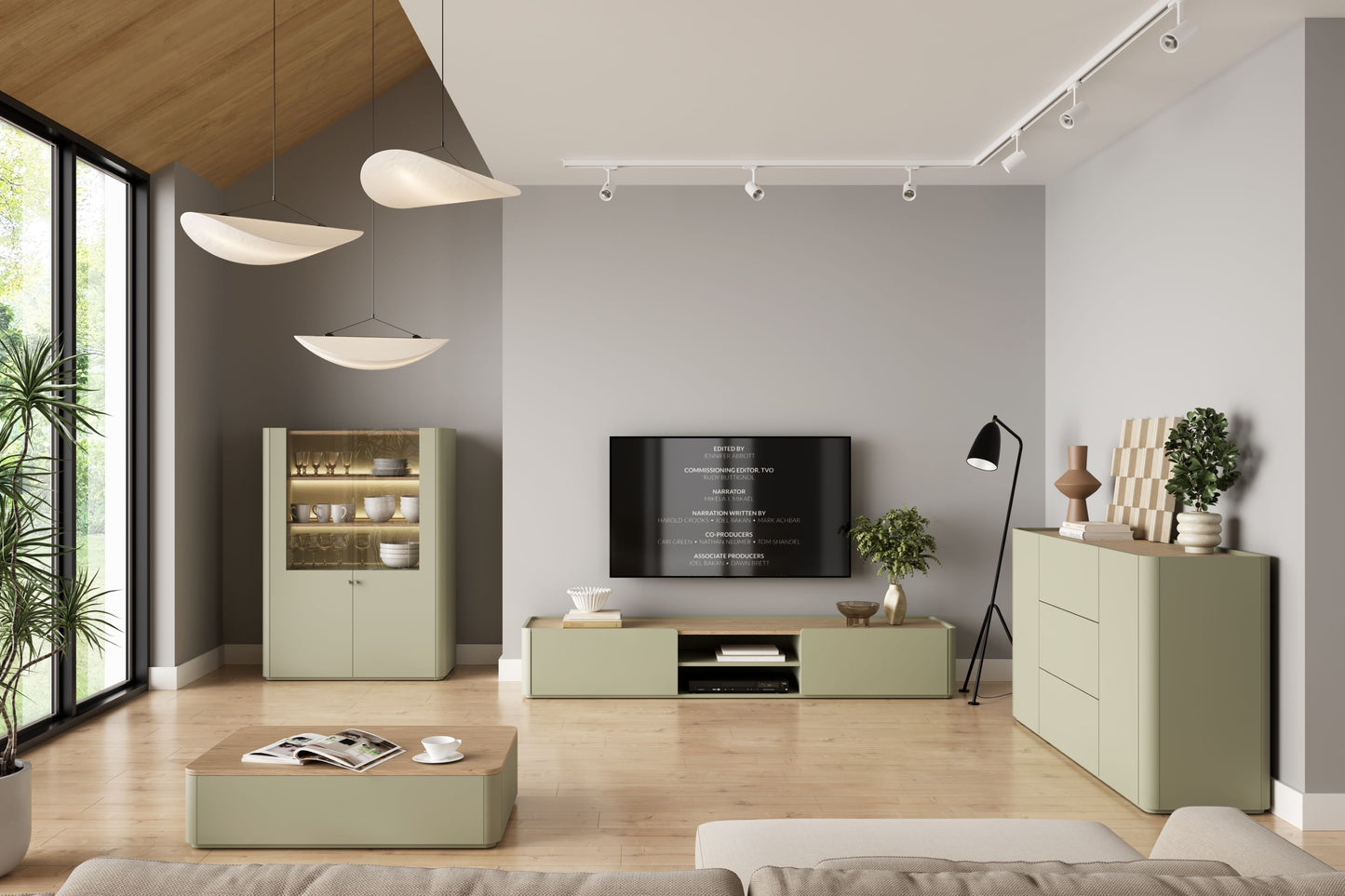 TV skapis Elva 220/35.5/48 cm Eikalipts / Baltijas kāpu ozols - N1 Home