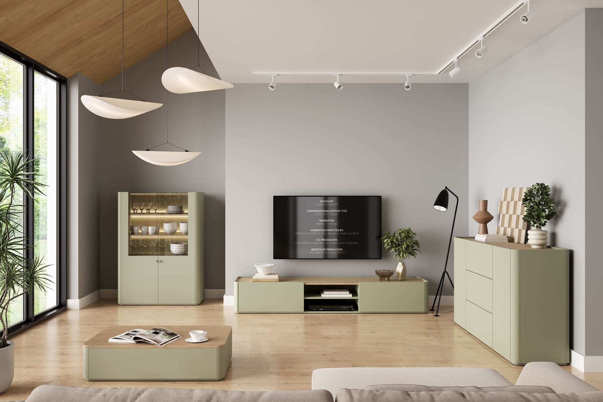 TV skapis Elva 220/35.5/48 cm Eikalipts / Baltijas kāpu ozols - N1 Home