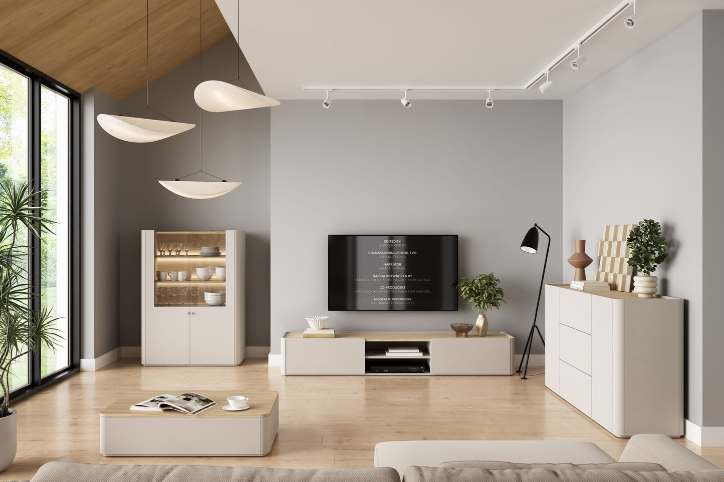 TV skapis Elva 220/35.5/48 Kašmirs / Eļļots ozols - N1 Home