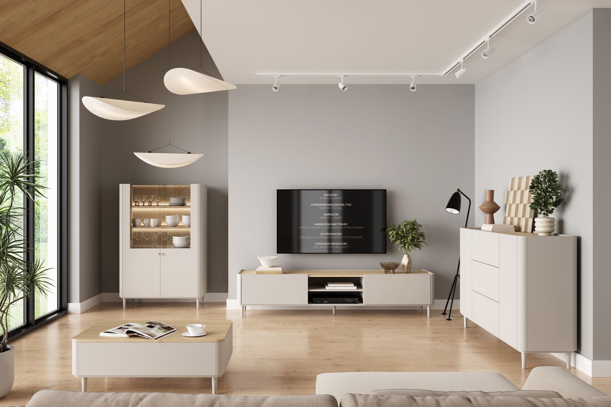 TV skapis Elva 220/48/48 Kašmirs / Eļļots ozols - N1 Home