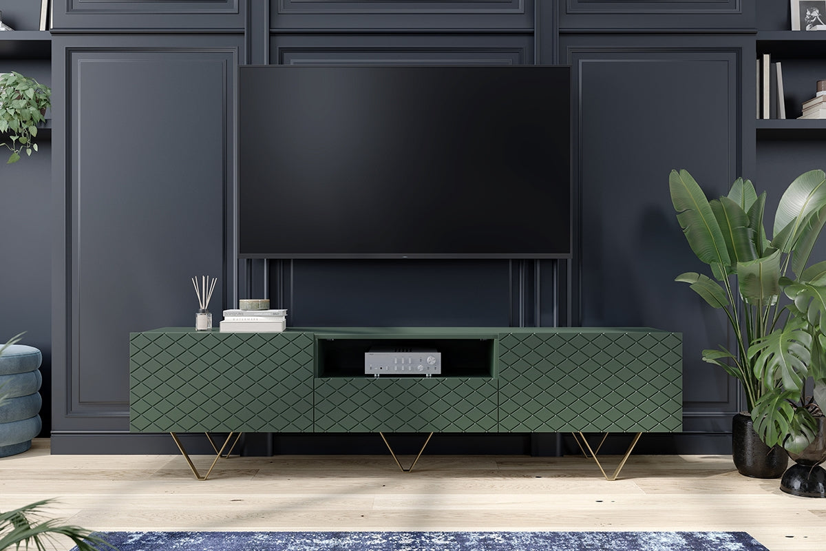 LUKKA RTV kumode 190/51/42  zelta kājas/olives - N1 Home