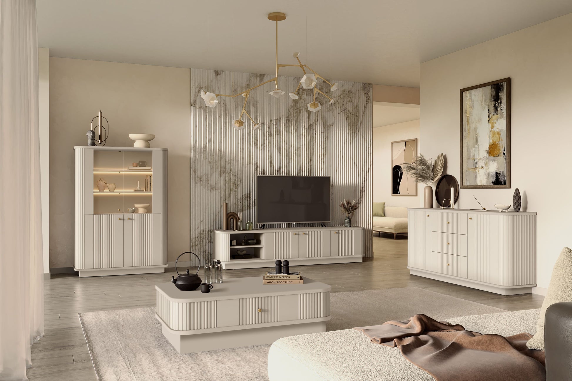 TV skapis Vespa 187/43/38 cm kašmirs/zelts - N1 Home