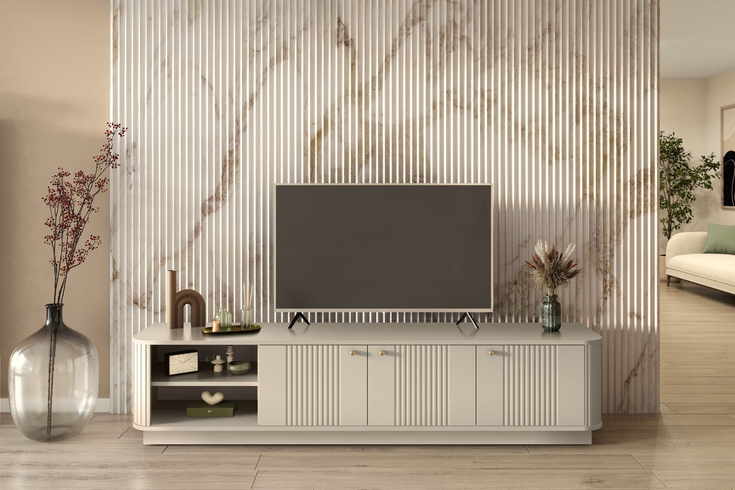 TV skapis Vespa 187/43/38 cm kašmirs/zelts - N1 Home