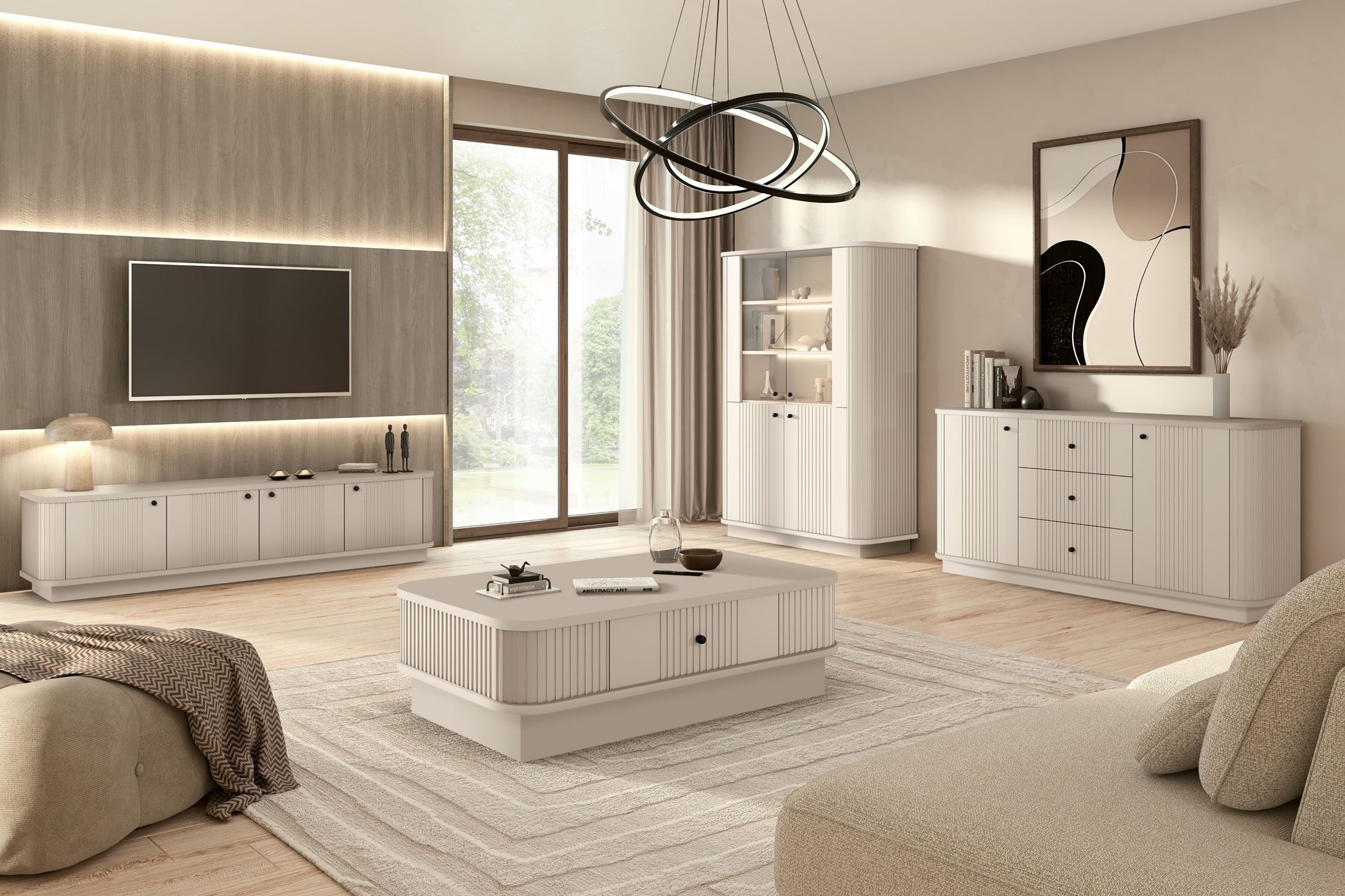 TV skapis Vespa 187/43/38 cm kašmirs/melns - N1 Home