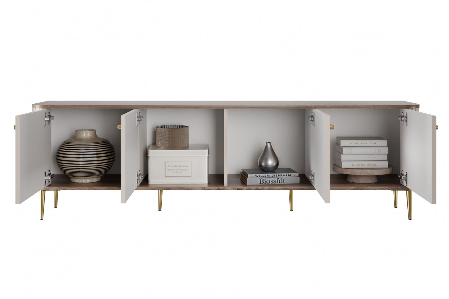 TV skapis Vespa 187/51/38 cm kašmirs/rieksts/zelts - N1 Home