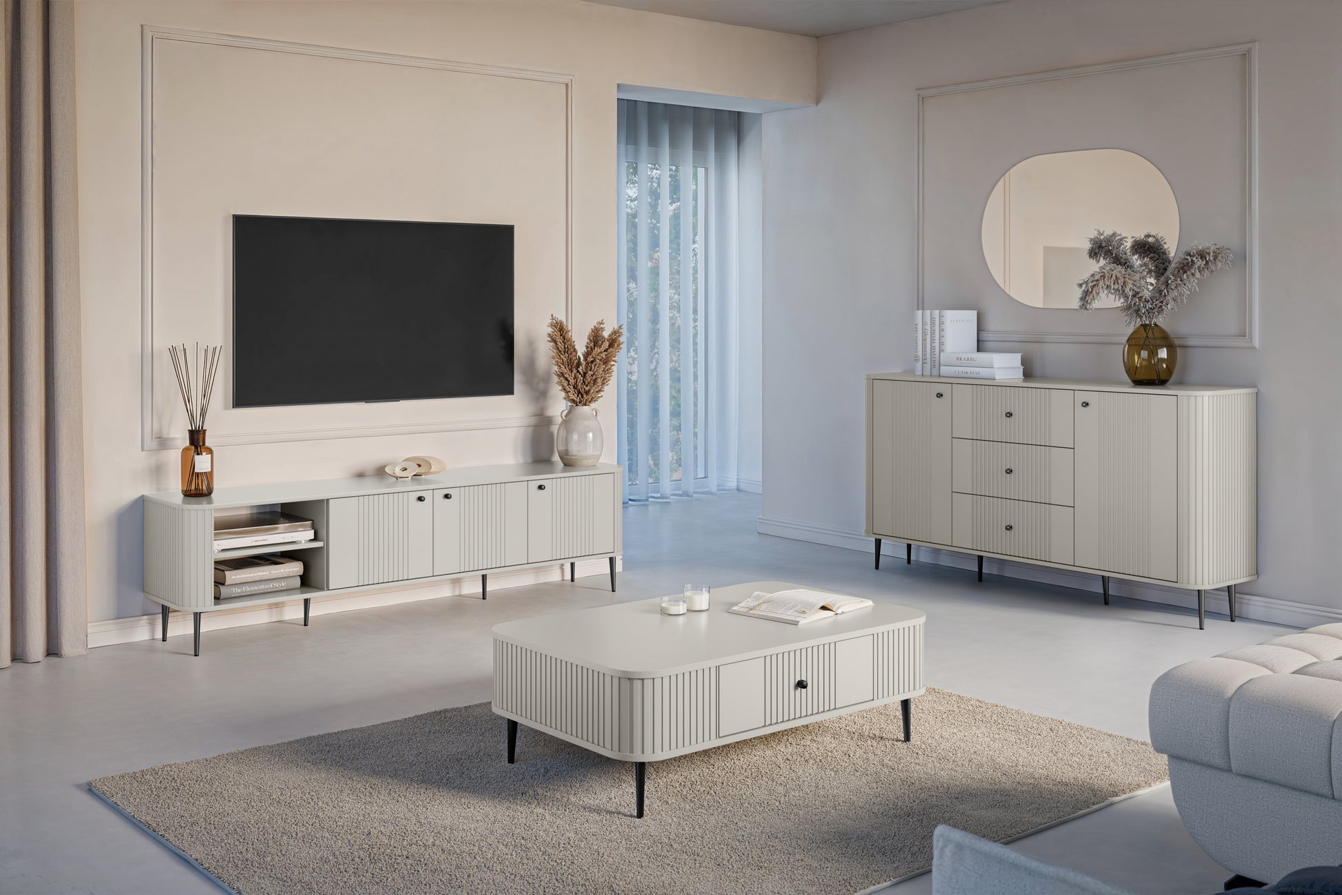 TV skapis Vespa  187/51/38 cm kašmirs/melns - N1 Home