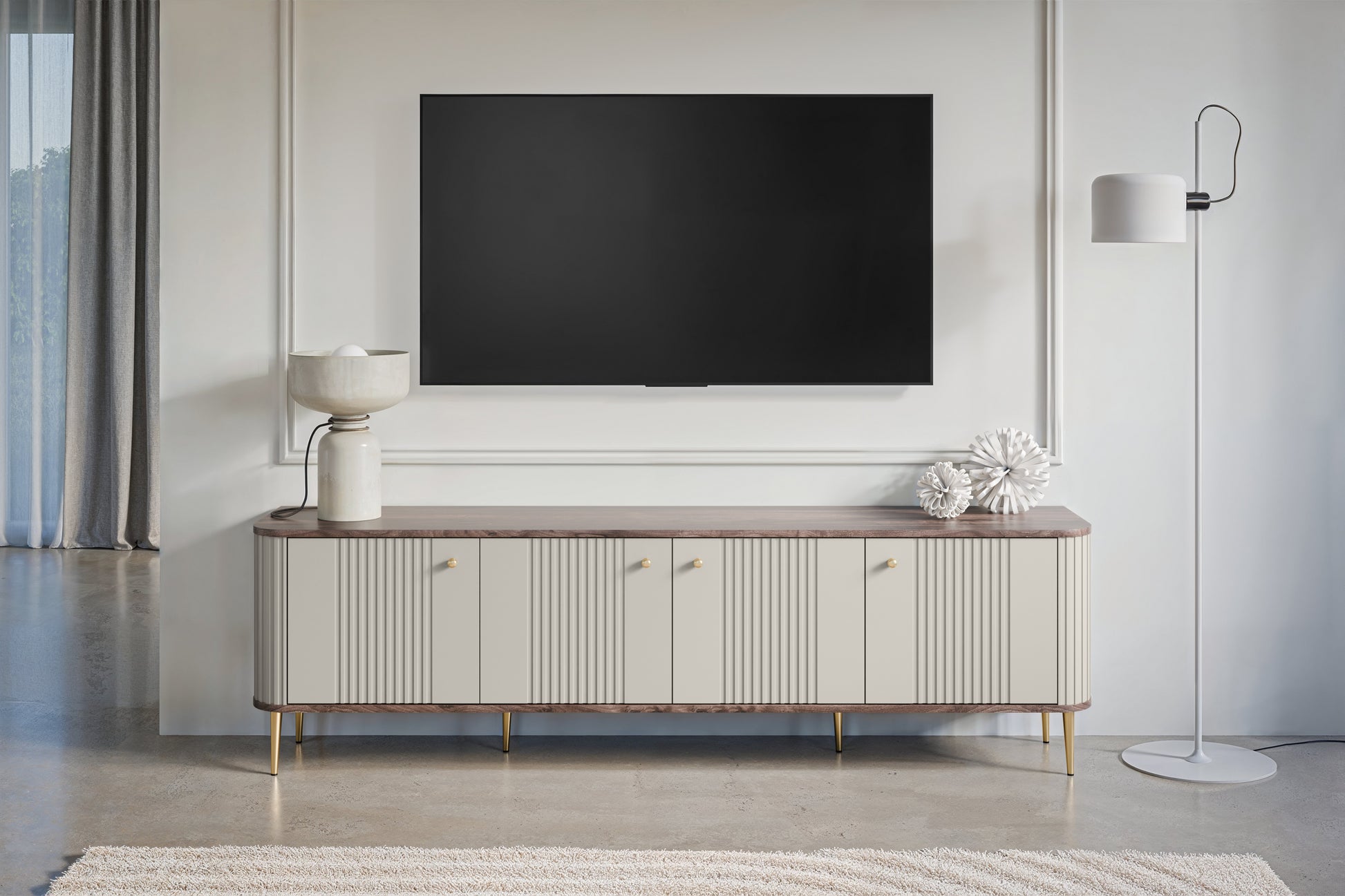 TV skapis Vespa 187/51/38 cm kašmirs/rieksts/zelts - N1 Home