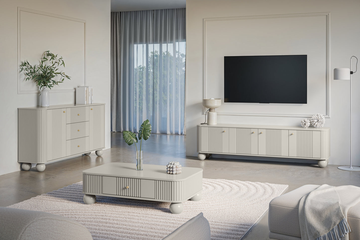 TV skapis Vespa 187/48/38 cm kašmirs/zelts - N1 Home