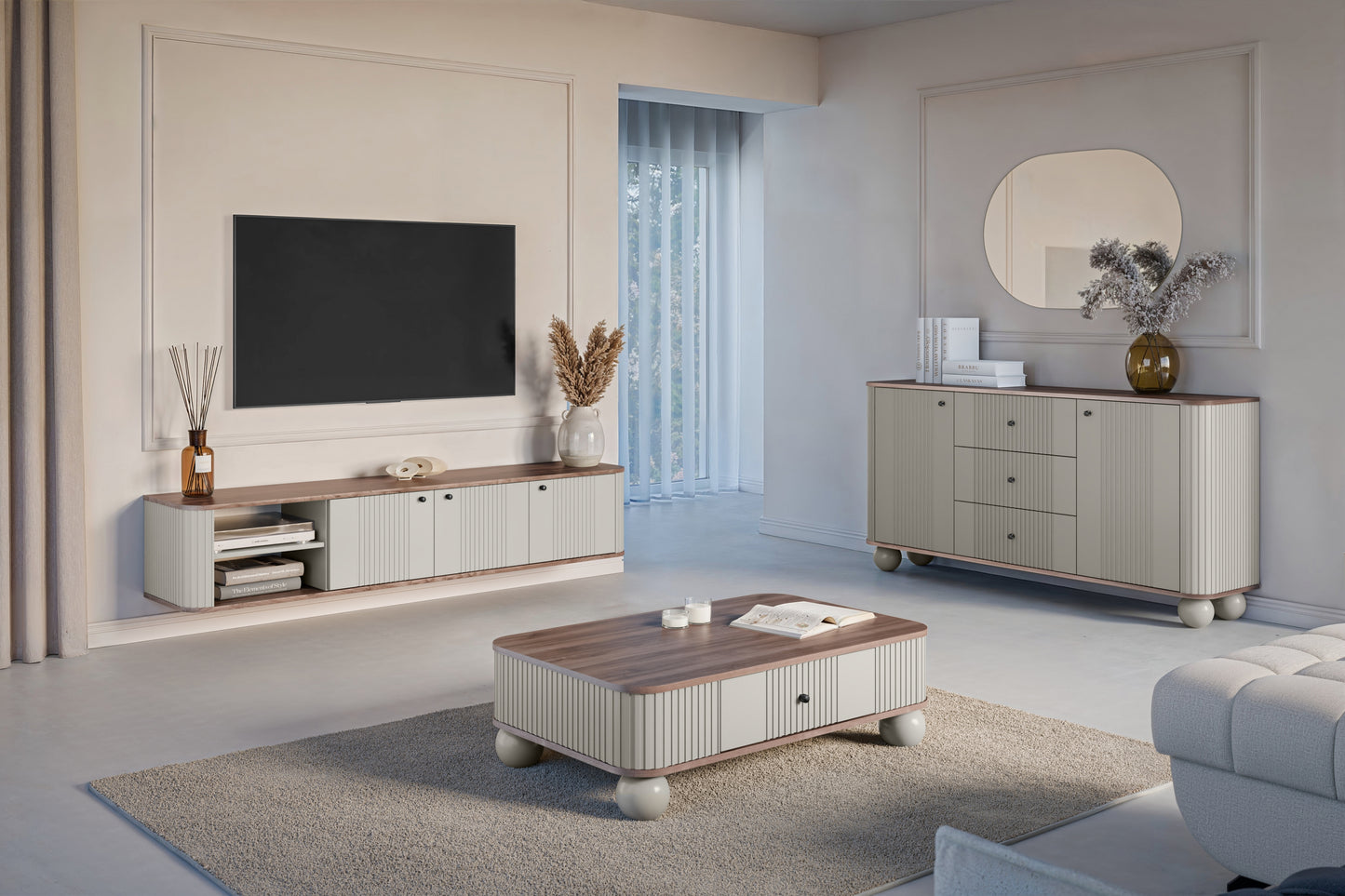 TV skapis Vespa  187/36/38 cm kašmirs/rieksts/melns - N1 Home