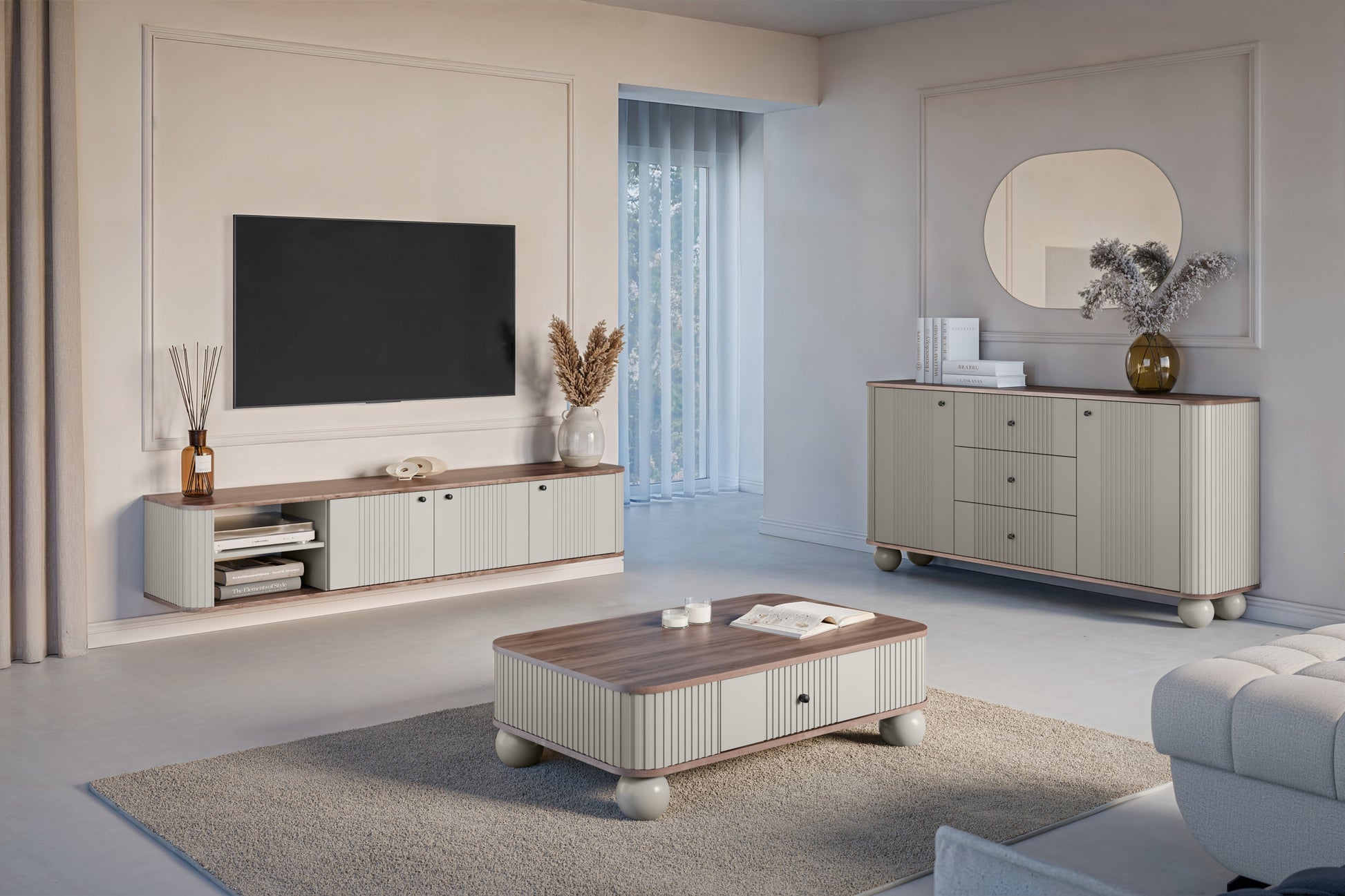 TV skapis Vespa  187/36/38 cm kašmirs/rieksts/melns - N1 Home