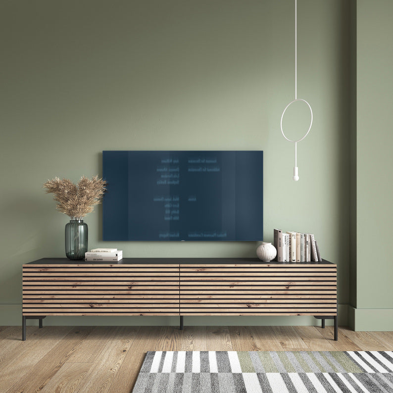 LAMME TV skapis, 140 cm, melnas/ozola līstes - N1 Home