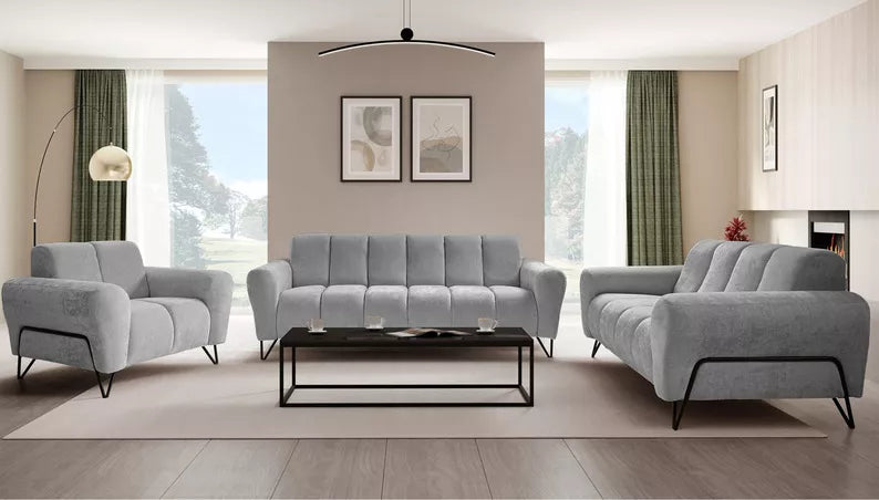 LAREVO Divvietīgs dīvāns, pelēks šenils - N1 Home