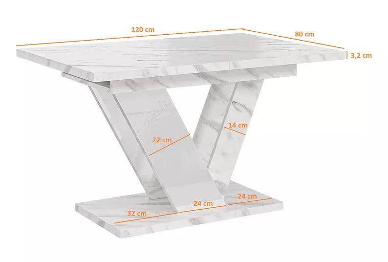 BAJDU Izvelkamais galds 120-160x80 cm, balts marmors