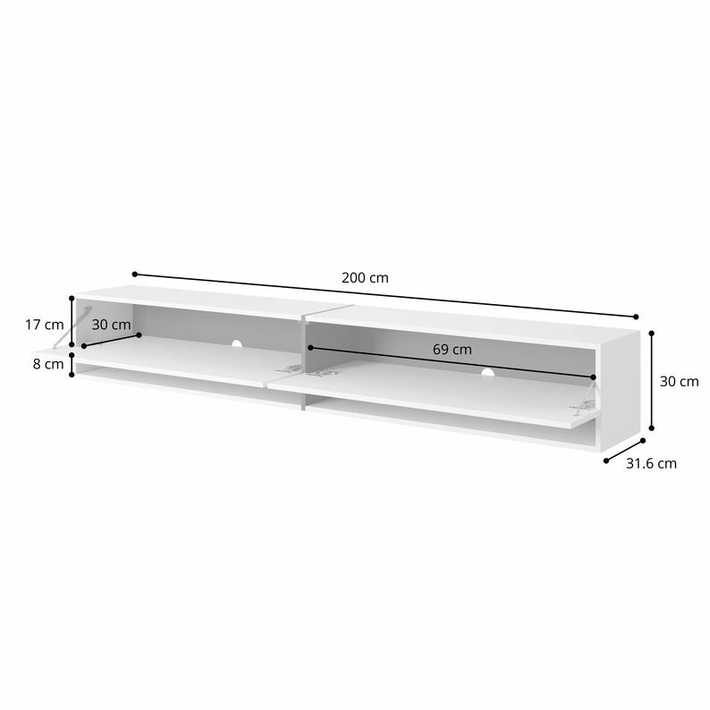 RGO TV skapis, 200 cm, balts ar grafīta ieliktņiem - N1 Home