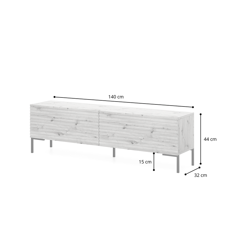 LAMME TV skapis, 140 cm, baltas/ozolkoka līstes - N1 Home