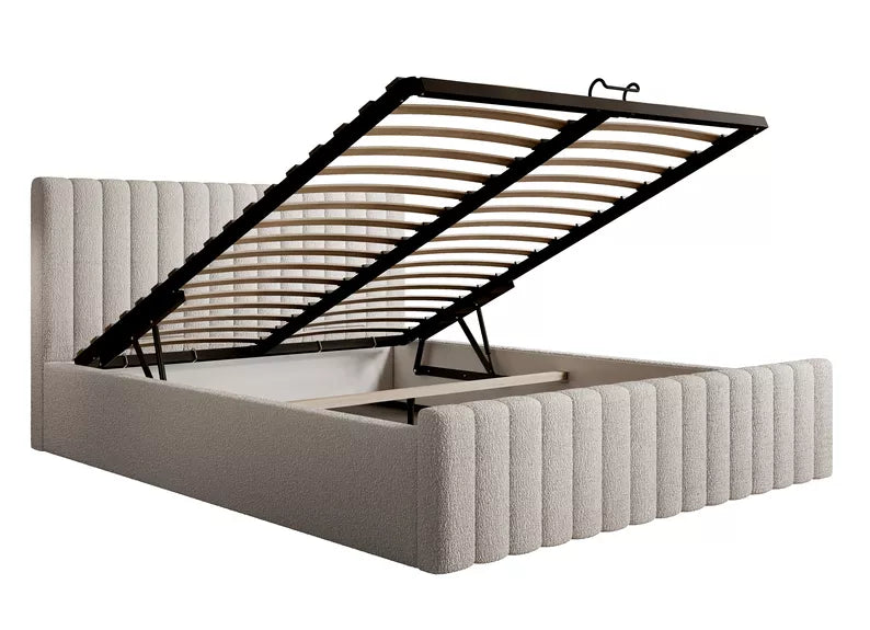 MONERA Mīkstā gulta 140/160/180x200 cm,  bēša, ar konteineru, melnas kājas - N1 Home