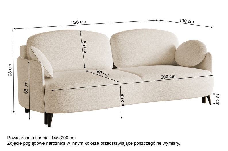 RIOLO Trīsvietīgs dīvāns ar glabātuvi, melns hidrofobs šenils, melnas kājas - N1 Home