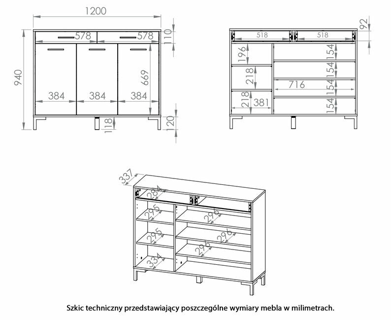 LABARTI Apavu skapis 120 cm ar divām atvilktnēm, amatnieka ozols - N1 Home