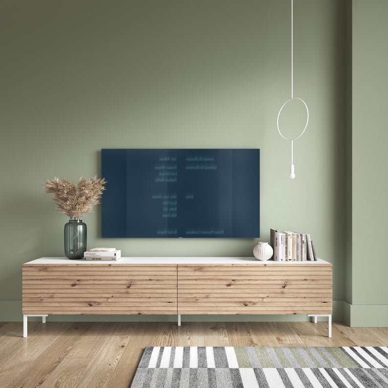 LAMME TV skapis, 140 cm, baltas/ozolkoka līstes - N1 Home