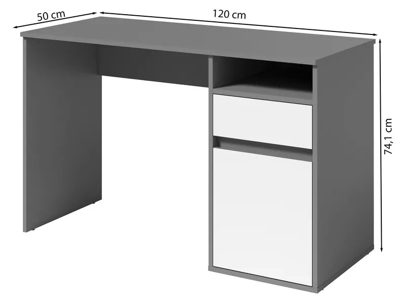 CILA Rakstāmgalds ar atvilktni un skapi 120 cm, grafīts / balts