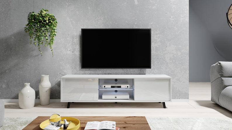 FYRLE TV skapis 140 cm, matēts balts / balts spīdums - N1 Home